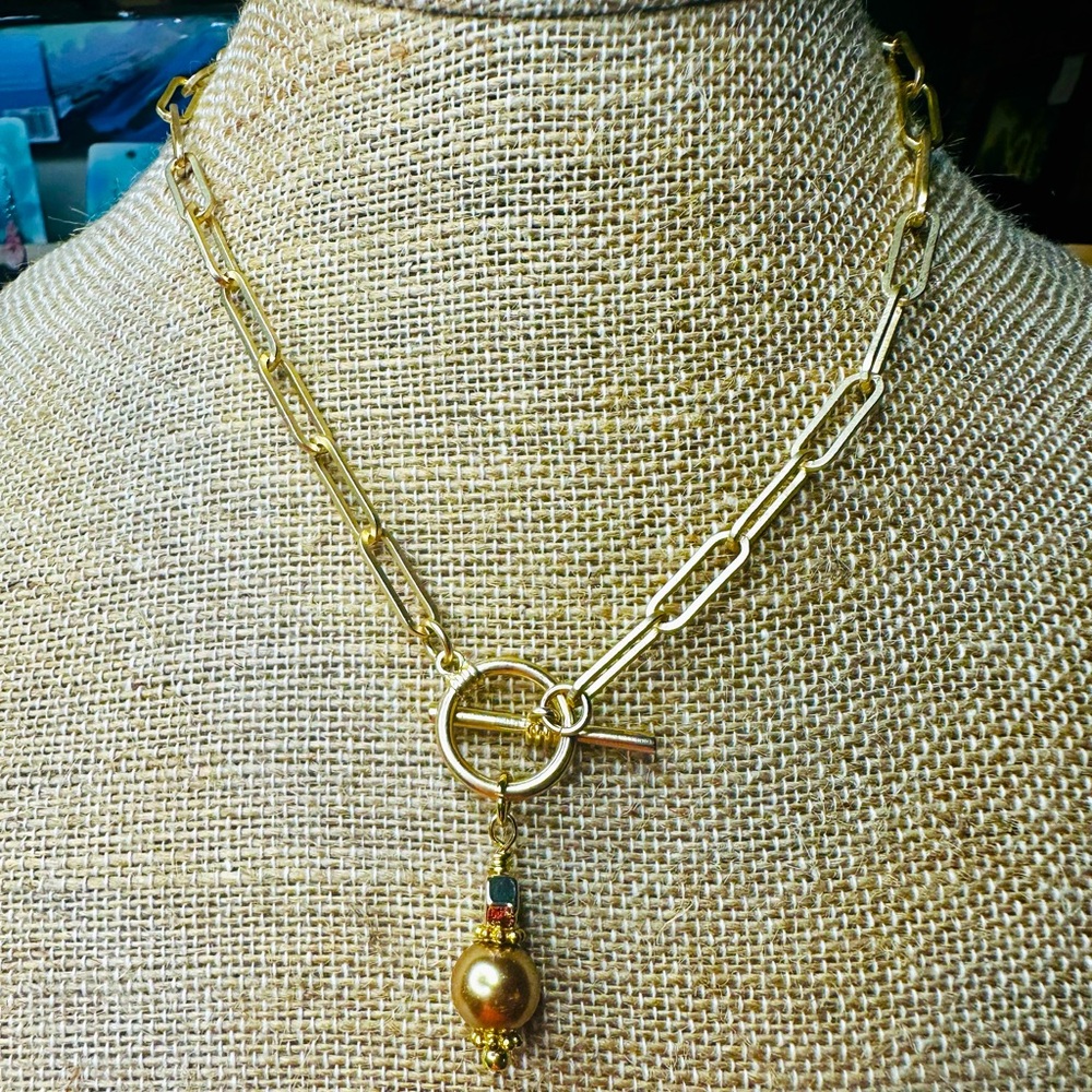 Gold Chain Necklace with handcrafted gold glass pearl Pendant